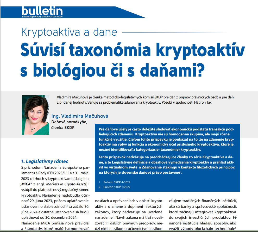 Súvisí taxonómia kryptoaktív s biológiou či s daňami? (Odborný článok)